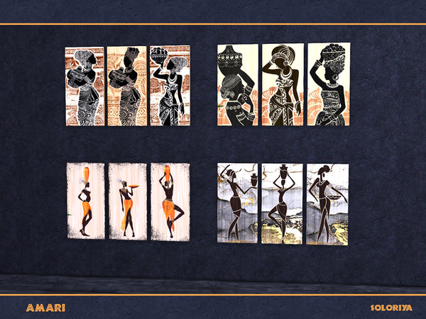 Sims 4 — Amari. Paintings by soloriya — Four paintings in one mesh. Part of Amari set. 4 color variations. Category: