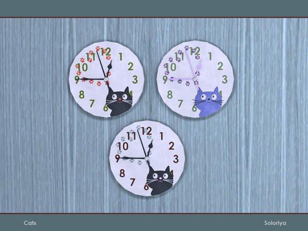 Sims 4 — Cats. Wall Clock, v2 by soloriya — Wall clock, version two. Part of Cats set. 3 color variations. Category: