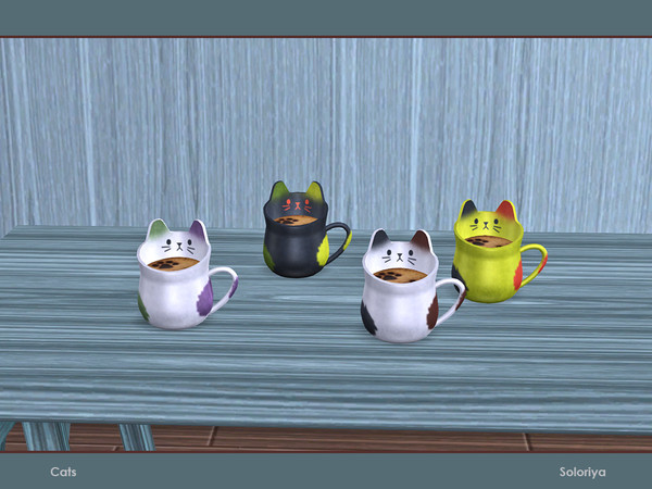 Sims 4 — Cats. Mug, v2 by soloriya — Mug, version two. Part of Cats set. 4 color variations. Category: Decorative -