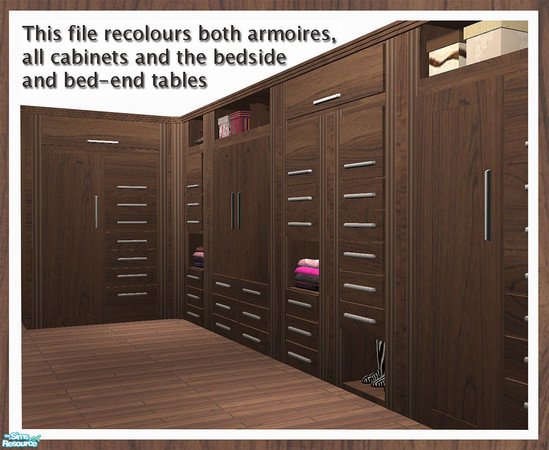 Sims 2 — Medium Wood Frames by simtomatic — This file recolours both armoires, all upper and tall cabinets and the