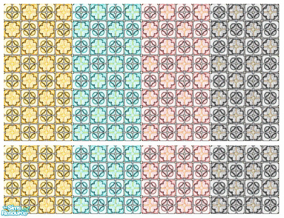 Sims 2 — Victoria Tile Set by s00z — Four tiled walls with coordinating floors.