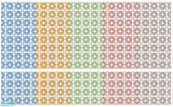 Sims 2 — Elizabeth Tile Set by s00z — Five tiled walls with coordinating floors.