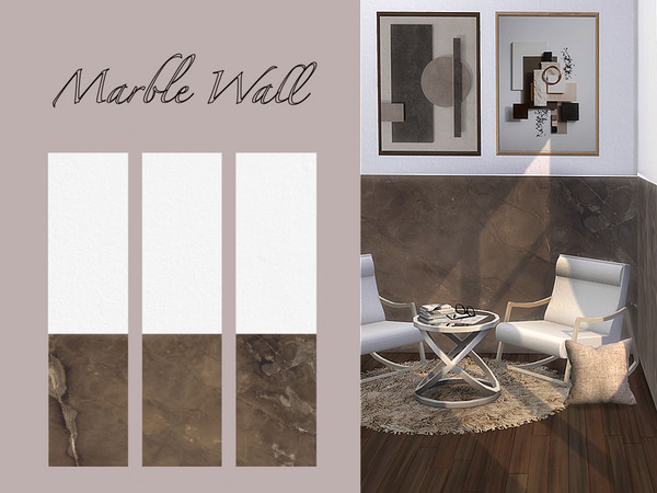 Sims 4 — Marble Wall by disu — A 3 panel wallpaper that is ideal for bedrooms and small places. The lower part is light