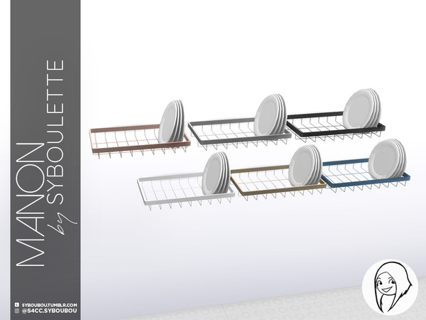 Sims 4 — Manon Kitchen - Drainrack by Syboubou — Wall drain rack with slot to add more dishes.