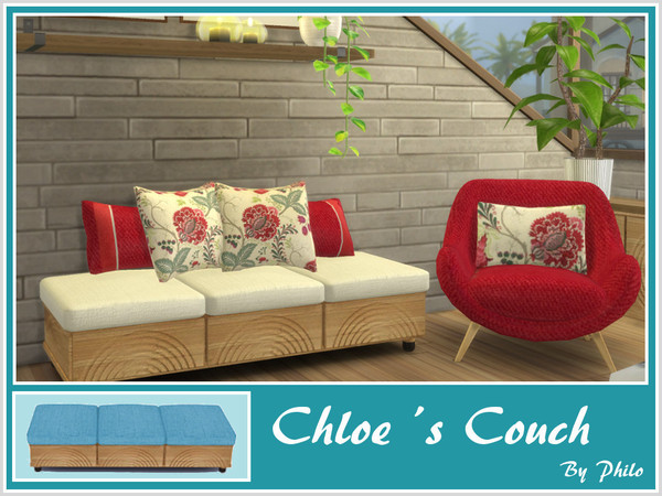 Sims 4 — Chloe's Couch [Mesh Required] by philo — This couch is part of Chloe's Deco Set. 2 new swatches added to match