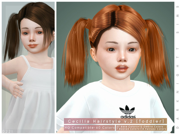 Sims 4 — Cecilia Hairstyle V2 [Toddler] by DarkNighTt — Cecilia Hairstyle V2 [Toddler] 60 colors (27 Base Colors+12 Ombre