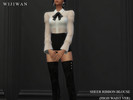 Sims 4 — Sheer ribbon blouse (high waist ver) by wijiwan — Sheer chiffon blouse with puff sleeves and ribbon detail.