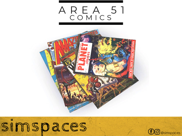 Sims 4 — Area 51 - comics by simspaces — Part of the Area 51 set: vintage pulp comics that paint a totally fictional