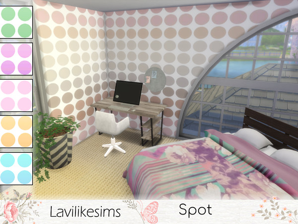 Sims 4 — Spot by lavilikesims — A spotty dotty, super fun wallpaper, with an ombre effect. pink, yellow, blue, green,