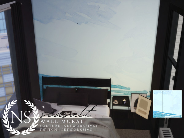 Sims 4 — Seasalt Wall Mural - Networksims by networksims — A 6-piece wall mural of blue watercolours.