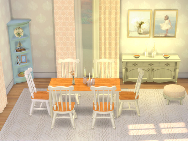 Sims 4 — Ocean Pearl dining room by Lucy_Muni — Dining room in coral colours 