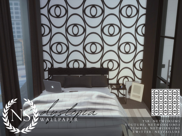 Sims 4 — Dystopia Wallpaper - Networksims by networksims — Abstract wallpaper of black eyes on a white background.