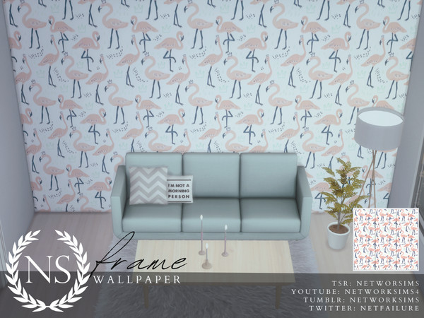 Sims 4 — Frame Wallpaper by networksims — Wallpaper with a flamingo pattern.