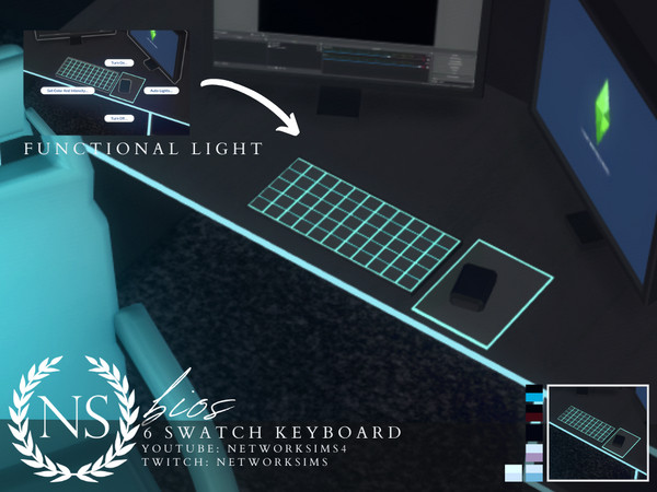 Sims 4 — Bios Keyboard - Networksims by networksims — A decorative, backlit keyboard overlay in 6 swatches.
