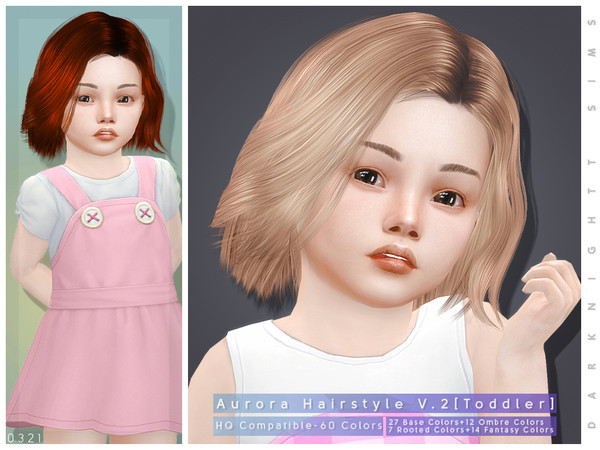 Sims 4 — Aurora Hairstyle V.2 [Toddler] by DarkNighTt — Aurora Hairstyle V.2 [Toddler] 60 colors (27 Base Colors+12 Ombre