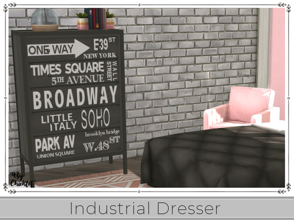 Sims 4 — This and That Industrial Dresser by Chicklet — This set contains a little bit of this and some of that. Adding