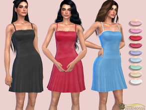 Sims 4 — Dainty Lace Trim Satin Dress by Harmonia — 12 color Please do not use my textures. Please do not re-upload.