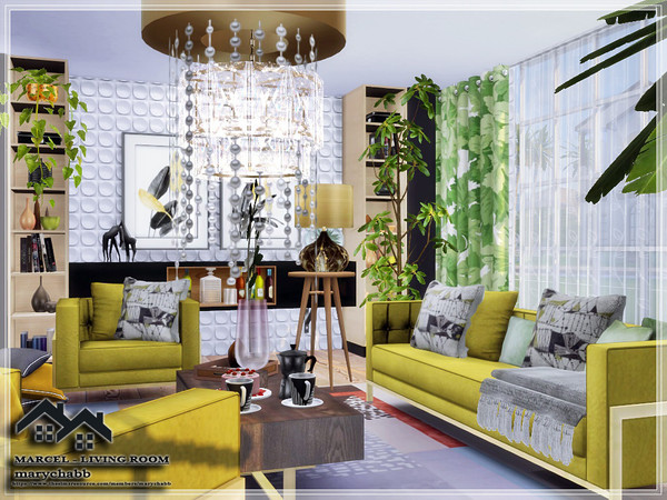 Sims 4 — MARCEL - Living Room by marychabb — I present a room - Living Room, that is fully equipped. Tested. Cost: 27,035