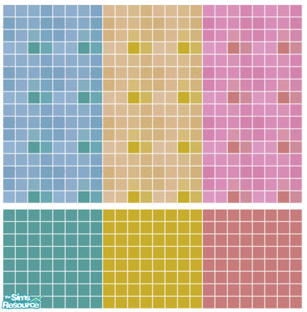 Sims 2 — Atol Tile Set by s00z — Three tiled walls with coordinating floors.