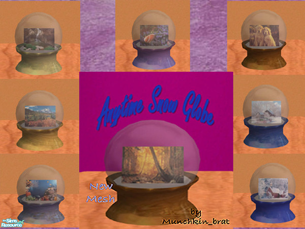 Sims 2 — Anytime Snow Globes by munchkin_brat — A set of tabletop snow globes with 8 scenes and 8 bases. All are
