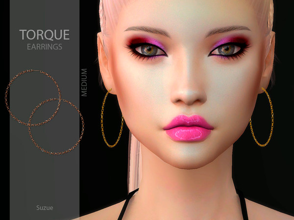Sims 4 — Torque Medium Earrings (Patreon) by Suzue — -New Mesh (Suzue) -5 Swatches -For Female and Male (Teen to Elder)