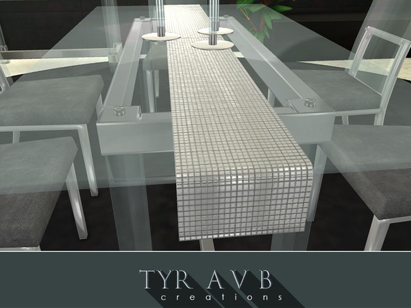 Sims 4 — Table Runner - Acrylic Dining Set by TyrAVB — This ultra modern mirror squares on tulle table runner will