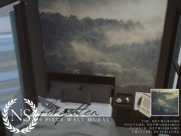 Sims 4 — Forgotten Wall Mural by networksims — A wall mural of a misty forest.