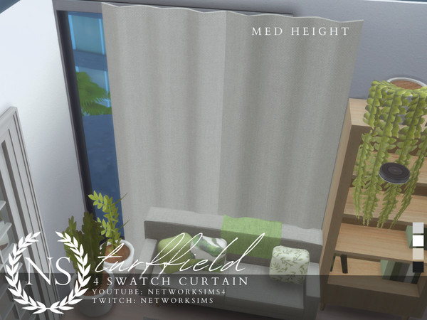 Sims 4 — Turffield Living - Curtain Medium - Networksims by networksims — A medium height curtain in 4 colour swatches.