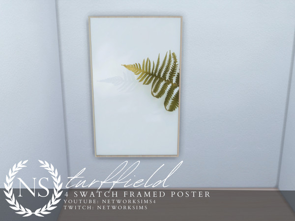 Sims 4 — Turffield Living - Framed Poster - Networksims by networksims — A poster with 4 designs, in a light wood frame.