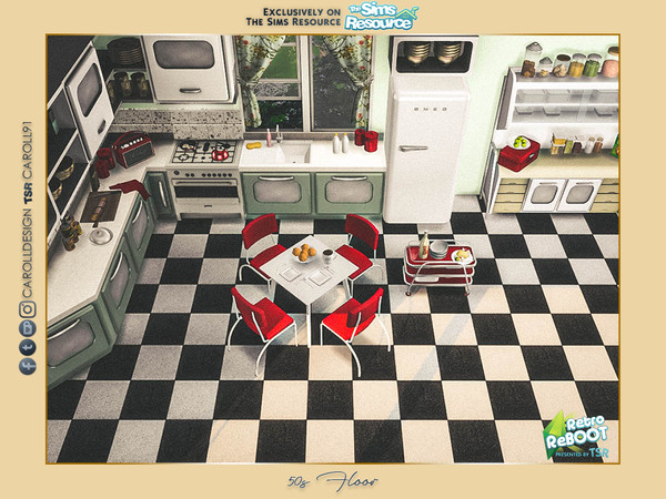 Sims 4 — Retro ReBOOT 50s Floor by Caroll912 — A 10-recolour (5x large and 5x small texture) checkered floor tile in
