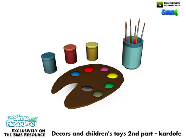 Sims 4 — kardofe_Decors and children's toys_Paints by kardofe — Painter's palette with paint pots and brushes, decorative