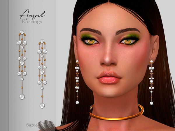 Sims 4 — Angel Earrings by Suzue — -New Mesh (Suzue) -4 Swatches -For Female and Male (Teen to Elder) -HQ Compatible