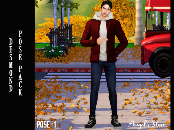 Sims 4 — Desmond Pose Pack by Angels_Store — Sims men's pose pack that includes five men's poses in the sims 4 game mode.