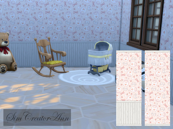 Sims 4 — Nursery #4 by Sim_Creator_Ann — Another cute wallpaper for your nursery, comes in 3 wall heights, haves 8