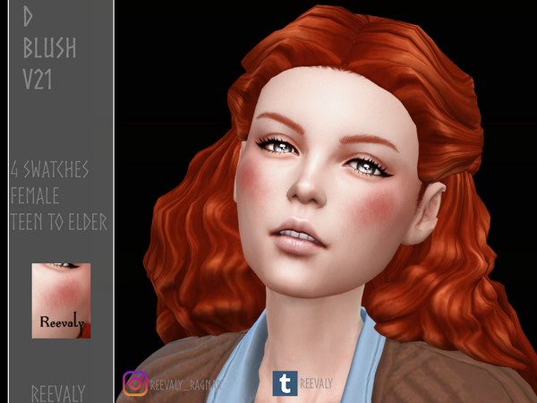Sims 4 — D Blush V21 by Reevaly — 4 Swatches. Teen to Elder. Female. Base Game compatible. Please do not reupload. Blush