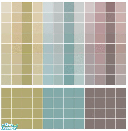 Sims 2 — Jupiter Tile Set by s00z — Three tiled walls with coordinating floors.