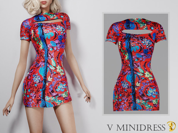 Sims 4 — [PATREON] (Early Access) V Minidress by Daph's — 2 Swatches Compatible with HQ mod Works with all of skins