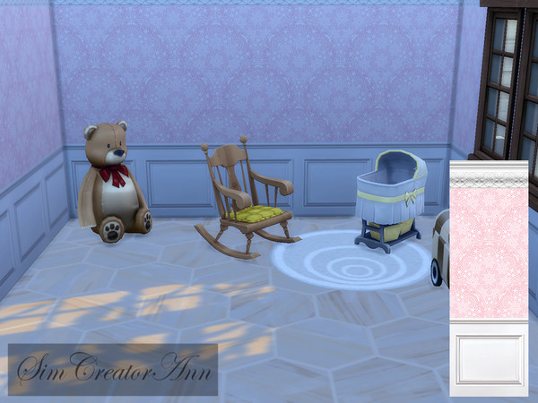 Sims 4 — Luxury Nursery by Sim_Creator_Ann — A lovely wallpaper for your newborn in 3 swatches and 3 wall heights. And