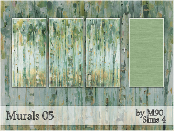 Sims 4 — M90 Murals 05 by Mircia90 — Mural with birch forest. The wall mural is repeatable horizontally. Oryginal art by