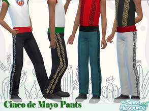 Sims 4 — Boys Cinco De Mayo Pants by Pelineldis — A cool Cinco De Mayo pants for boys in four color variations.