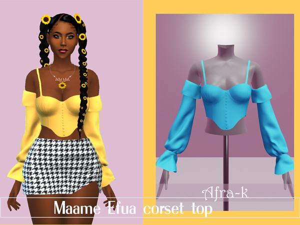 Sims 4 — Maame Efua corset top by akaysims — - New mesh - 10 swatches - HQ compatible - Custom thumbnail - All LODs You