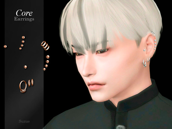 Sims 4 — Core Earrings by Suzue — -New Mesh (Suzue) -10 Swatches -For Female and Male (Teen to Elder) -HQ Compatible