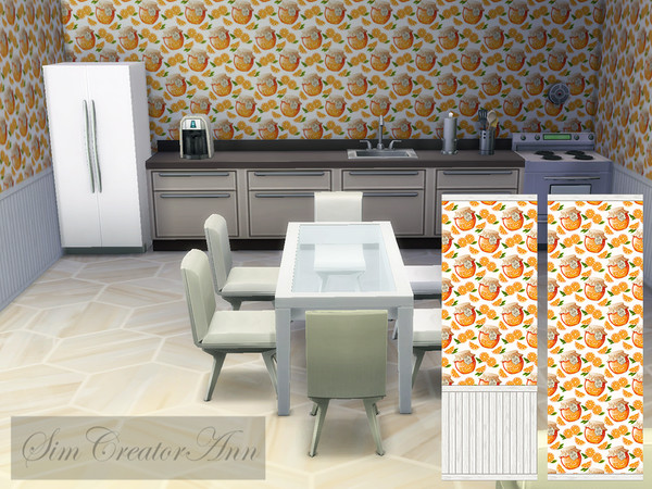 Sims 4 — Kitchen #2 by Sim_Creator_Ann — A new kitchen wallpaper with a jam jar. Comes in 3 wall heights and haves 6