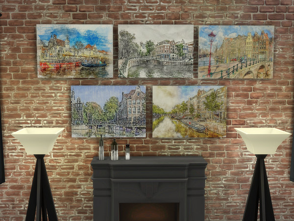 Sims 4 — World Places-Amsterdam, Netherlands by spitzmagic — These are a set of 5 beautiful sketch artwork of the
