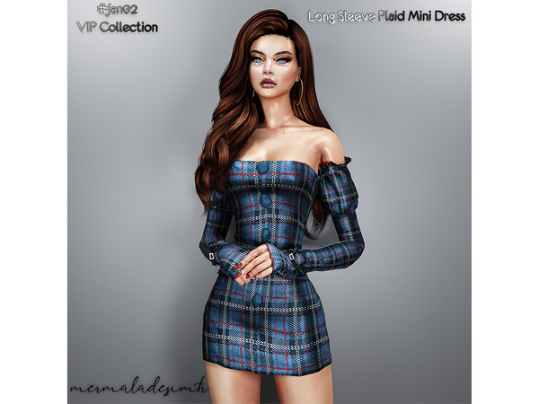 Sims 4 — [PATREON] Long Sleeve Plaid Mini Dress (Early Access) by Mermalade — - 10 Swatches - New Mesh - All Lods - All