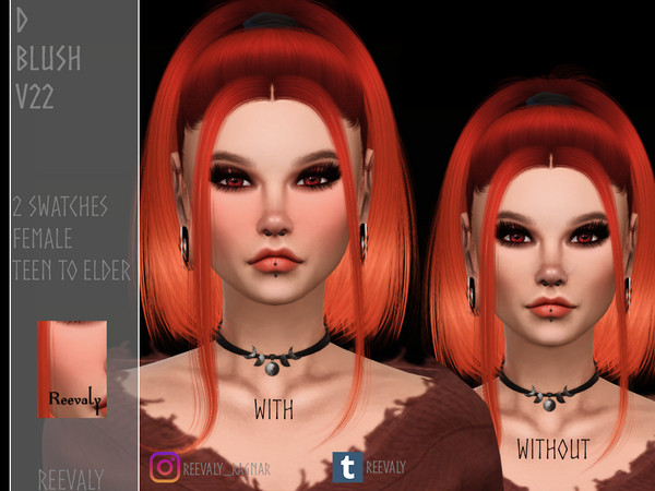 Sims 4 — D Blush V22 by Reevaly — 2 Swatches. Teen to Elder. Female. Works with all Skins and Overlays. Base Game