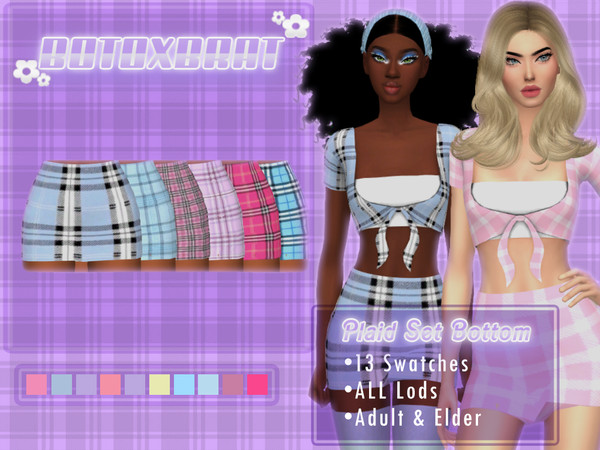 Sims 4 — [B0T0XBRAT] Plaid Set Bottom by B0T0XBRAT — Hi Bunnies! -HQ Texture -All Lods -Teen, Adult & Elder -Base