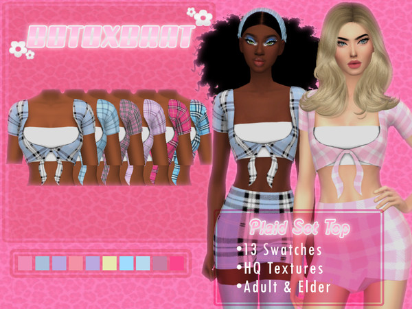 Sims 4 — [B0T0XBRAT] Plaid Set Top by B0T0XBRAT — Hi Bunnies! -HQ Texture -All Lods -Teen, Adult & Elder -Base Game