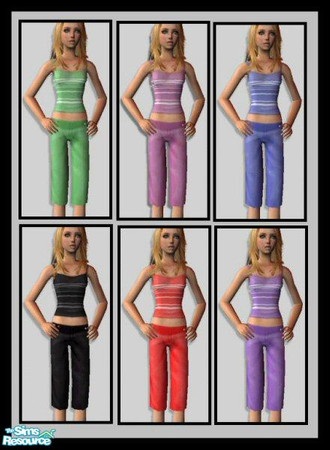 Sims 2 — Teen Pjs [1] by Lola — Teen Short Pj's In Various Striped Colours. Based On A New Mesh By Me.
