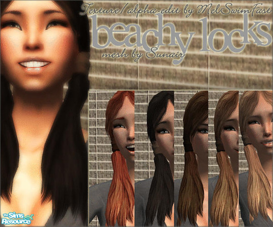 Sims 2 — Beachy Locks by melswimfast — A messy, yet adorable, beachy re-texture and alpha-edit of Sunair's fabulous T015